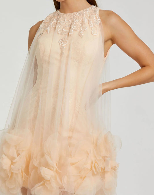 Pink Halter Neck Flowy Petal A Line Mini Dress