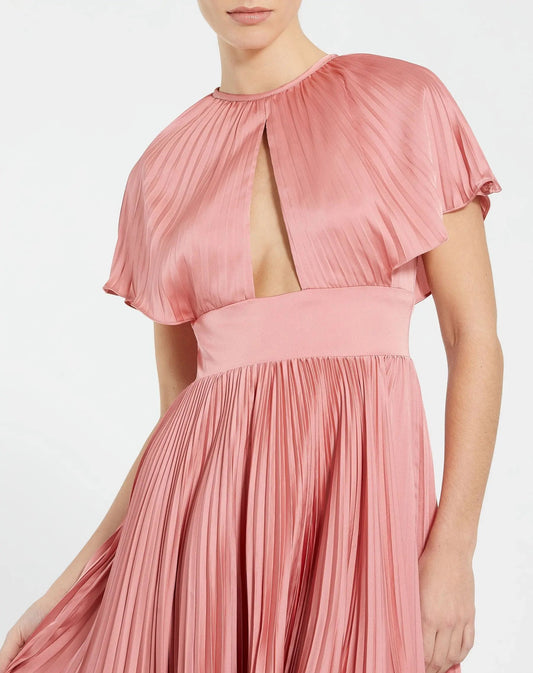 Pink Front Cutout High Low Pleated Gown