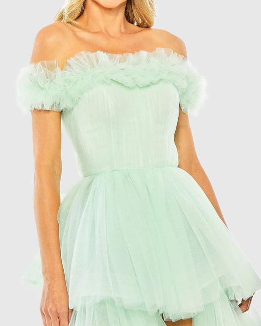 Green Off-the-Shoulder High-Low Tulle Gown - FINAL SALE