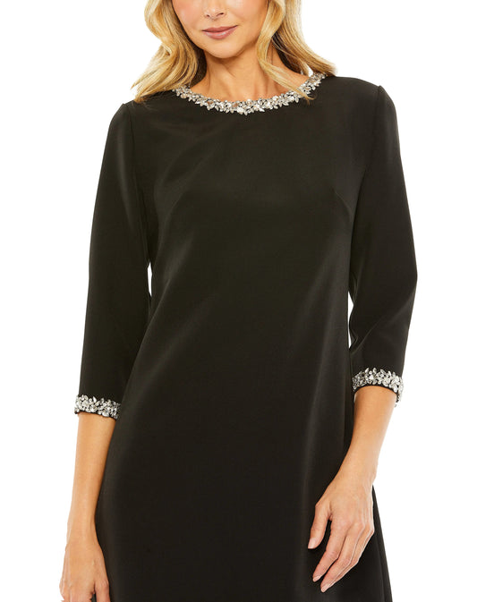 Black Embellished Crepe Cocktail Dress