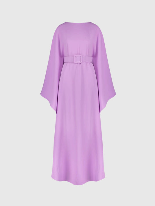 Purple Crepe Boat Neck Kaftan Dress With Belt