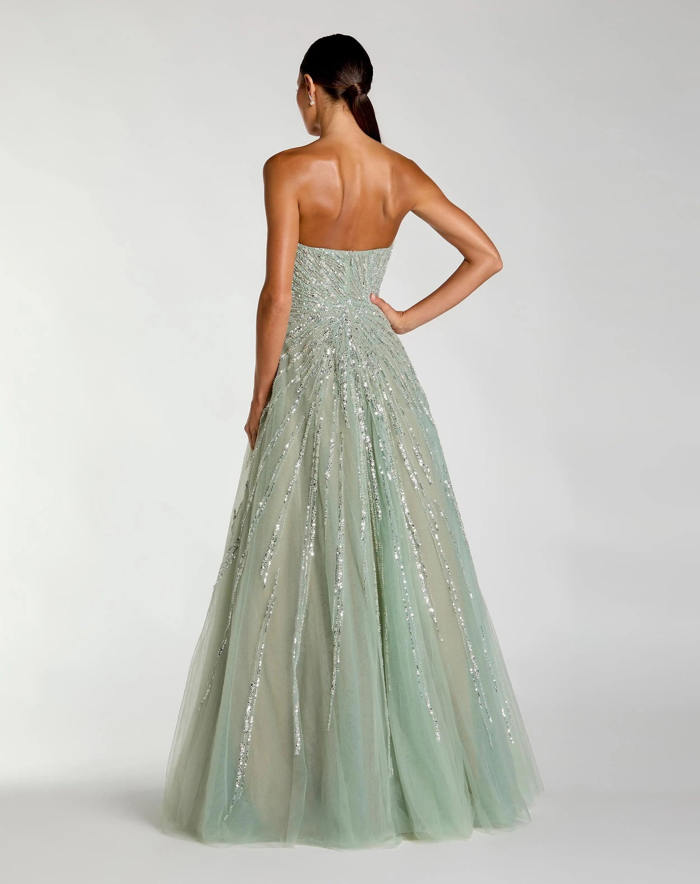 Green Embellished Strapless Sweetheart Ball Gown