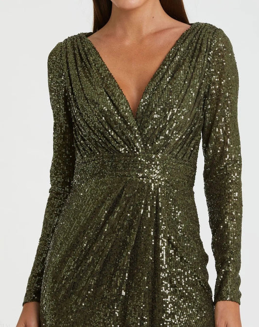 Green Sequined Long Sleeve Gown - FINAL SALE