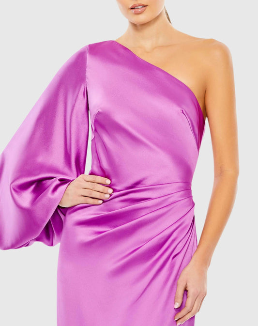Purple Satin Puff Sleeve Gown