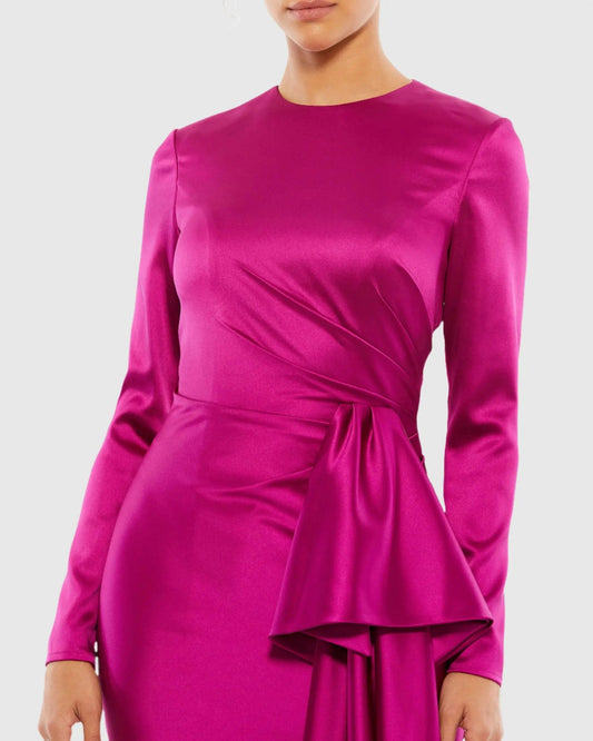 Purple Asymmetrical Draped Long Sleeve Mini Dress - FINAL SALE