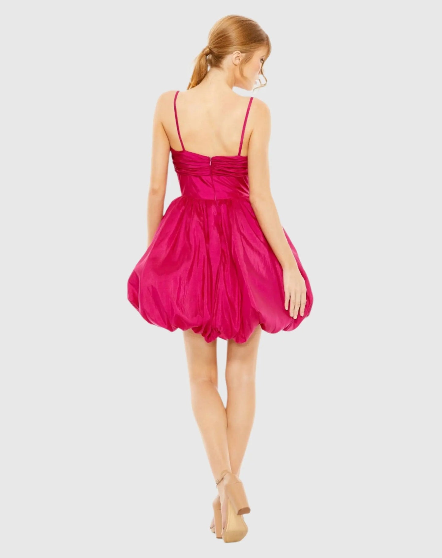 Pink Spaghetti Strap Center Bow Balloon Mini Dress