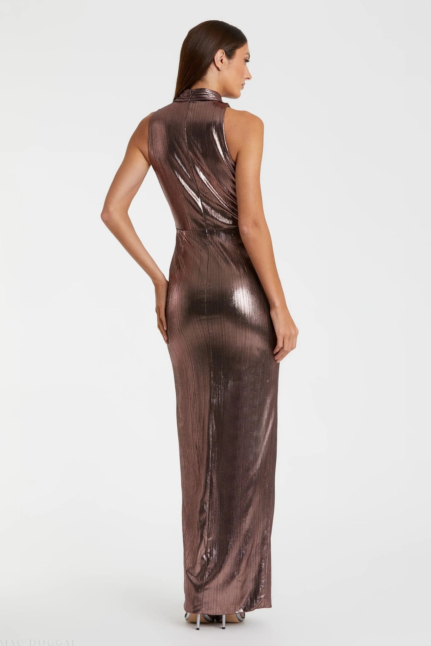 Brown High Neck Sleeveless Gown