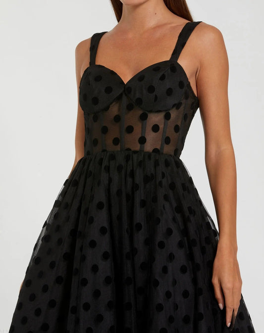 Black Polka Dot Tulle A-Line Midi Dress