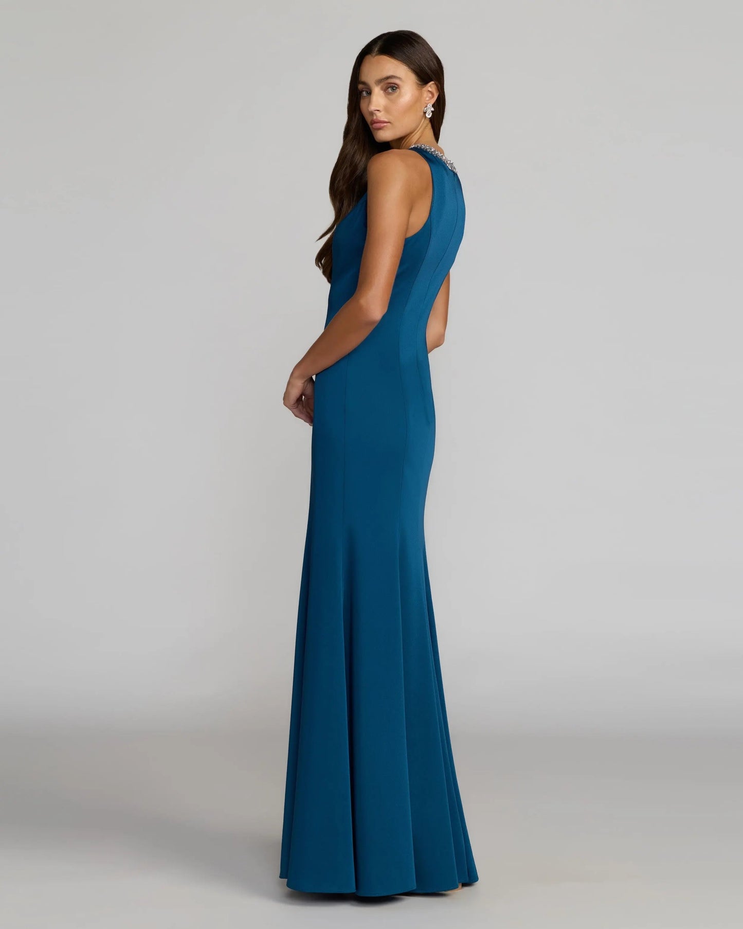 Blue Embellished Neck Trumpet Gown