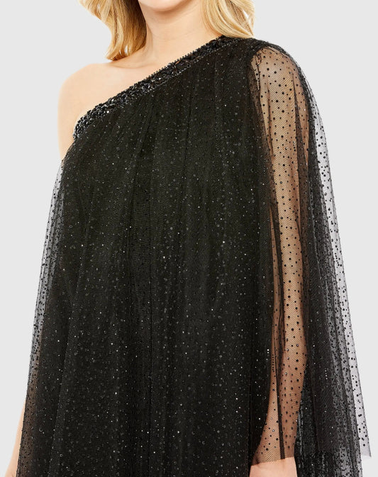 Black One Shoulder Embellished Tulle Mini Dress
