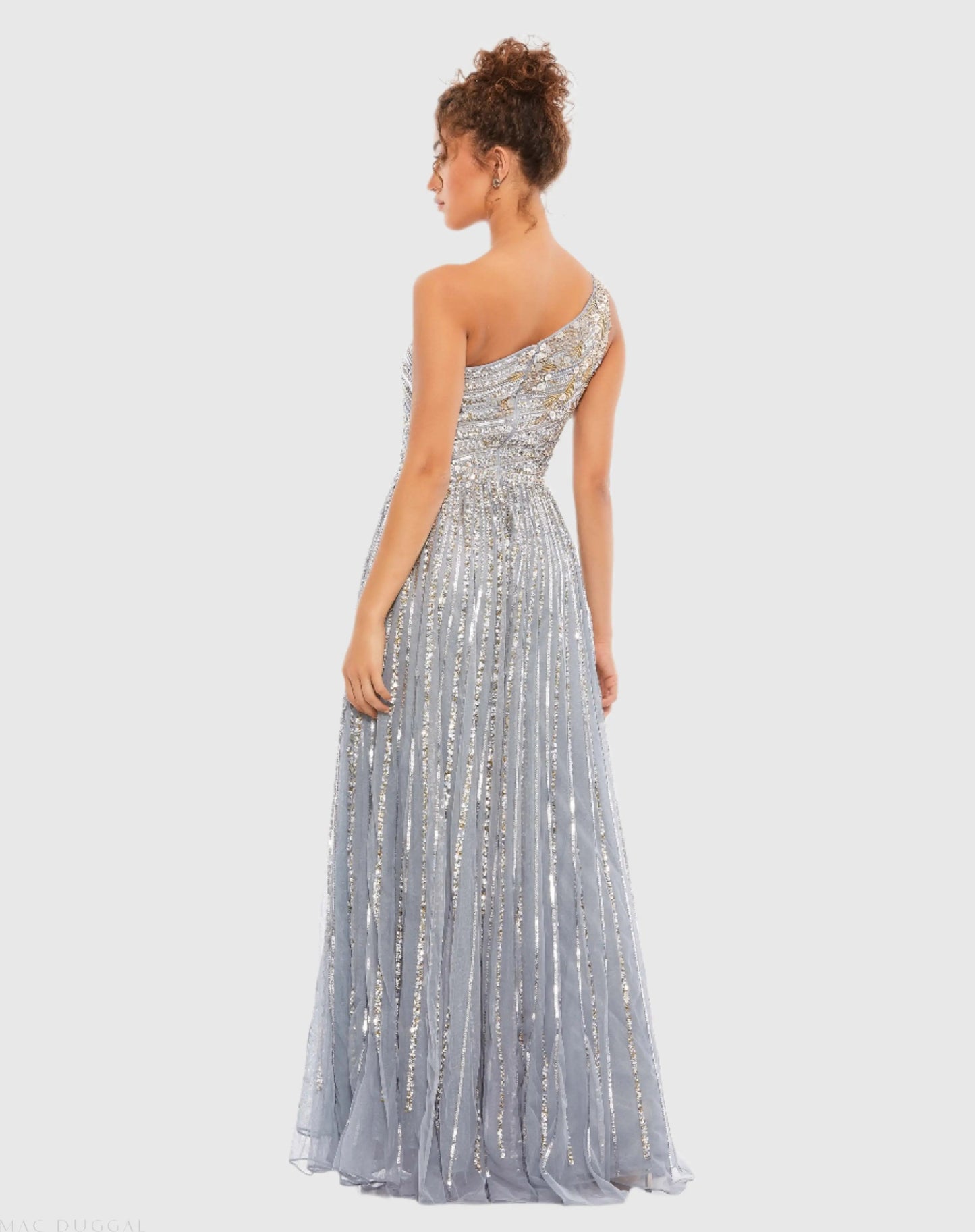 Silver Embellished One Shoulder A-Line Gown