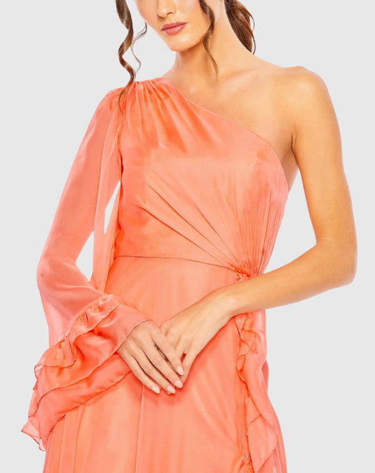 Orange One Sleeve Ruffled Hem Gown - FINAL SALE