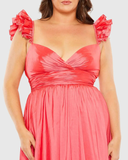 Pink Ruffle Strap High Low Gown (Plus) - FINAL SALE