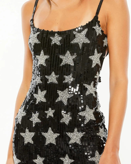 Black Star Embellished Sleeveless Sequin Gown