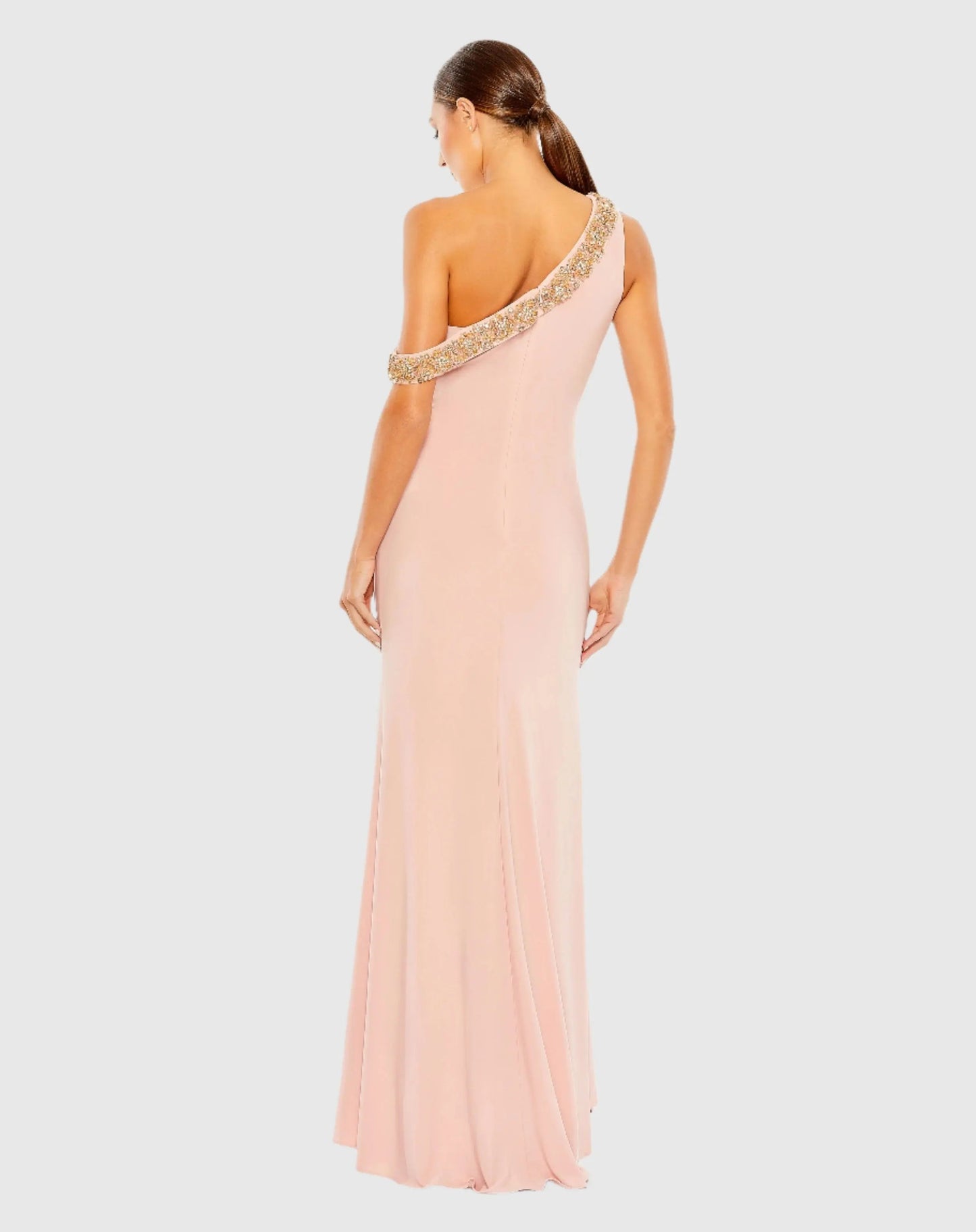 Pink Beaded Drop Shoulder Jersey Gown