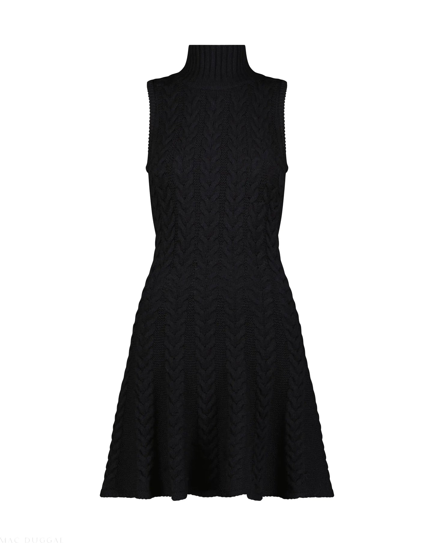 Black Cable Knit Turtle Neck Sleeveless Mini Sweater Knit Dress