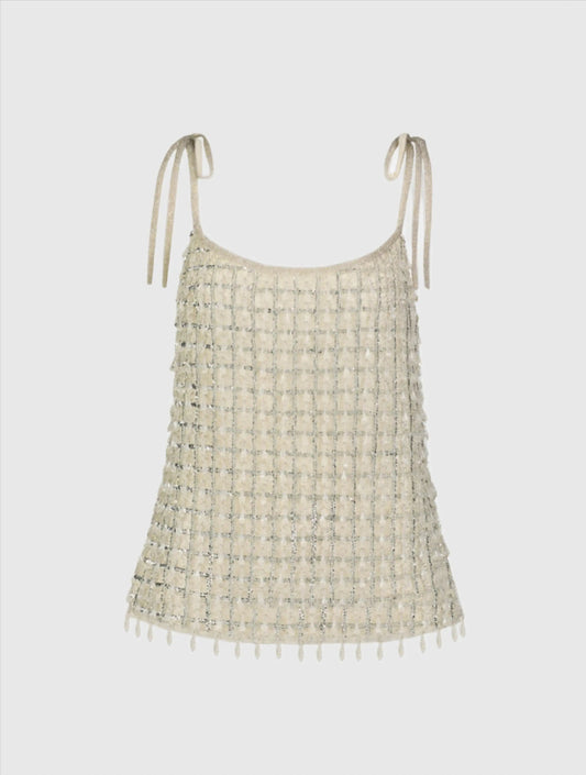 Silver Crystal Embellished Soft Tie Cami Top