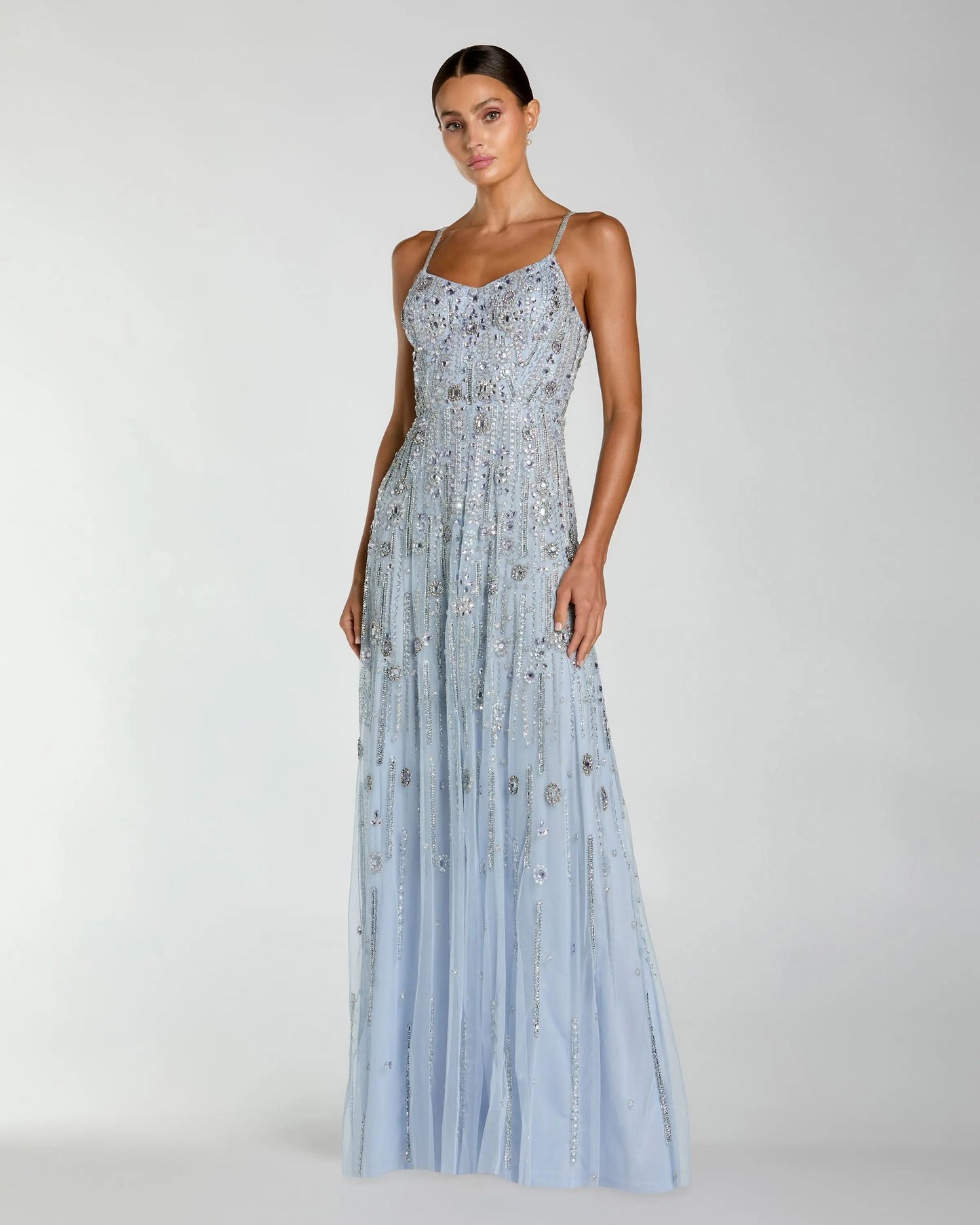 Light Blue Rhinestone Sweetheart A-Line Gown