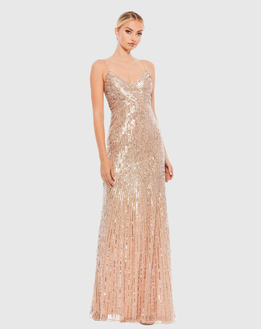 Gold Sequin Spaghetti Strap Gown - FINAL SALE
