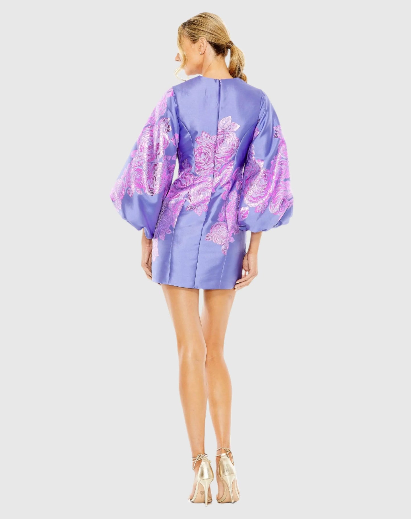 Purple Balloon Sleeve Shift Mini Dress