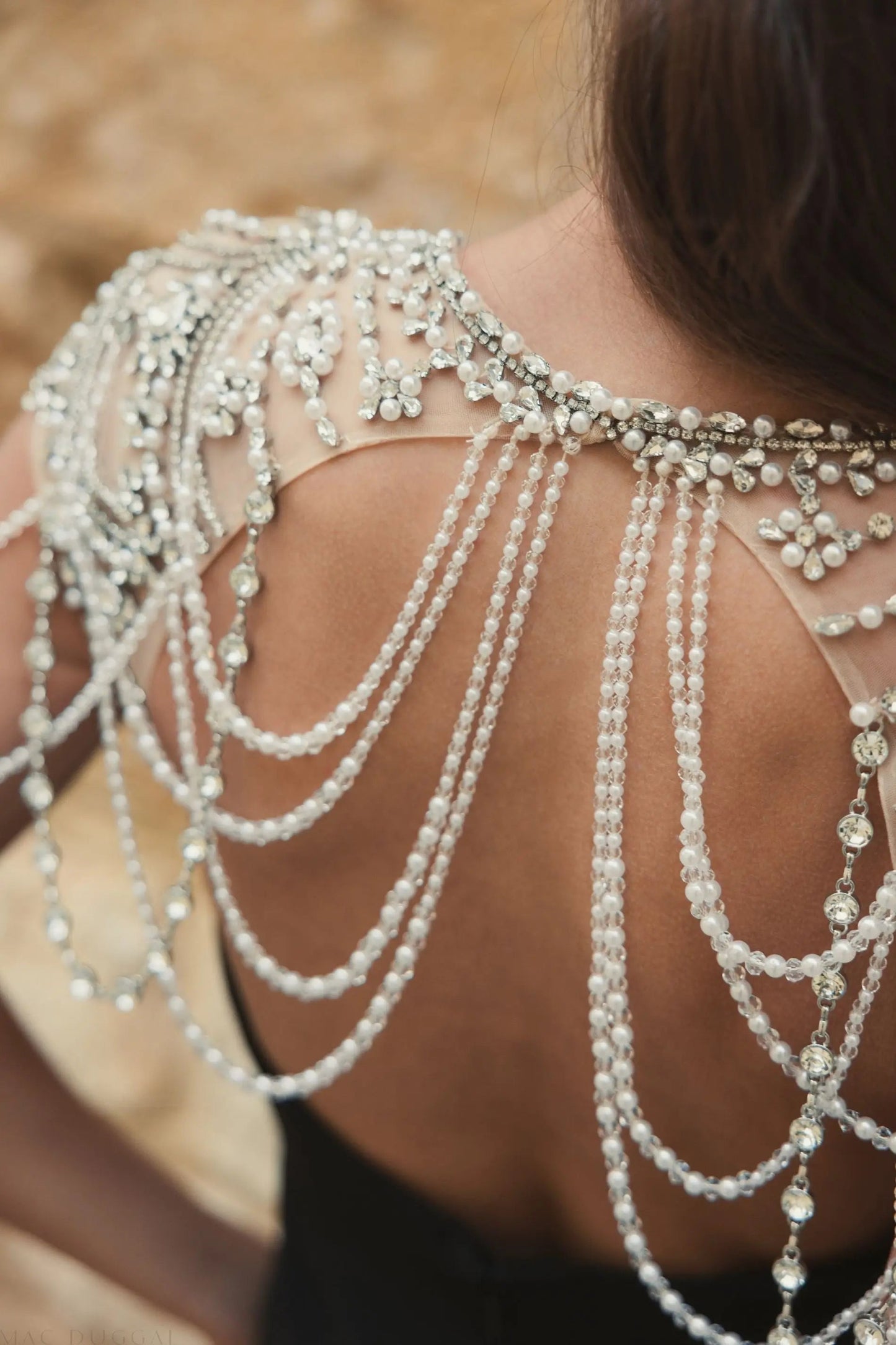 Black Draped Pearl Beaded Mermaid Gown