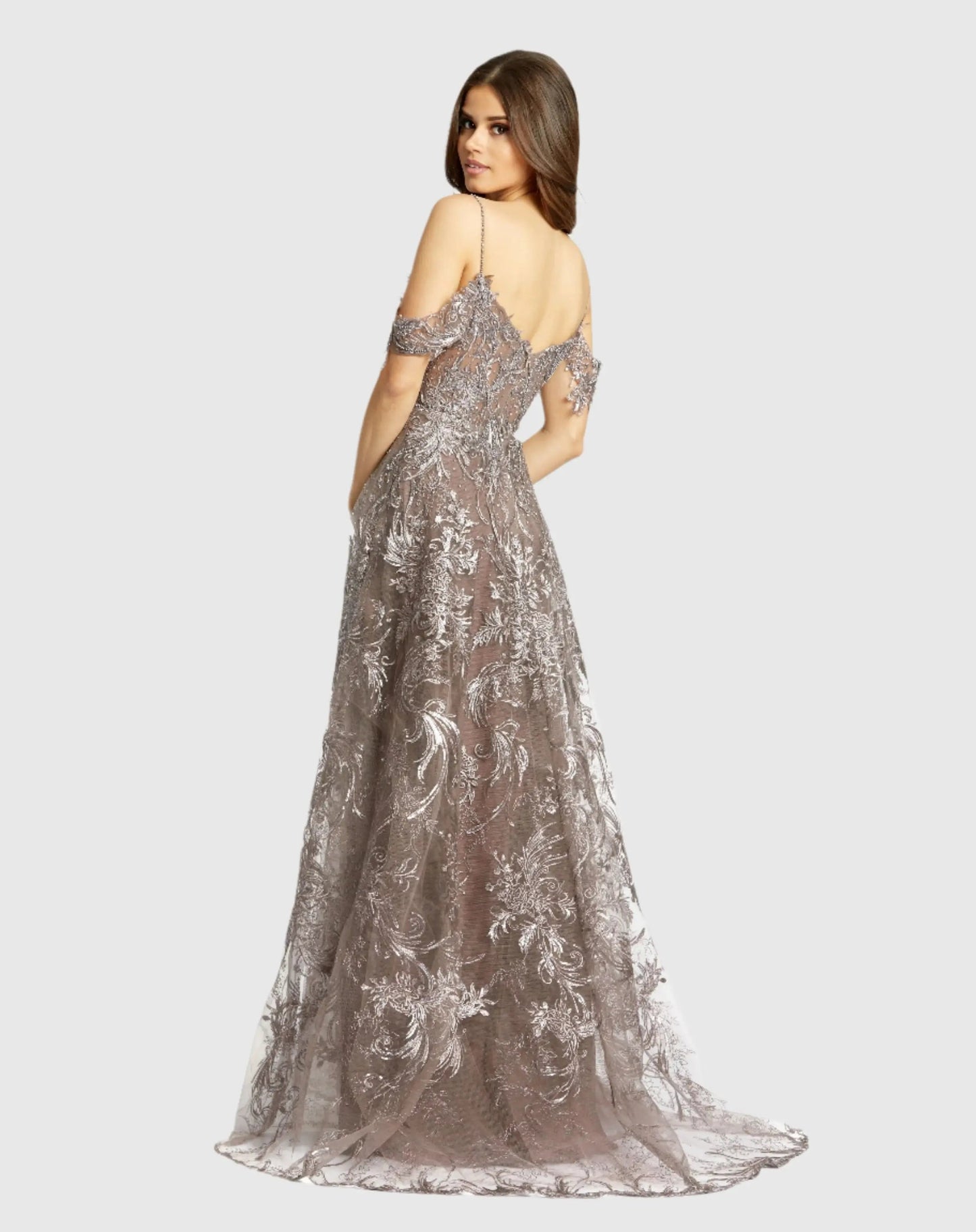 Purple Embellished Cold Shoulder Sweetheart A Line Gown