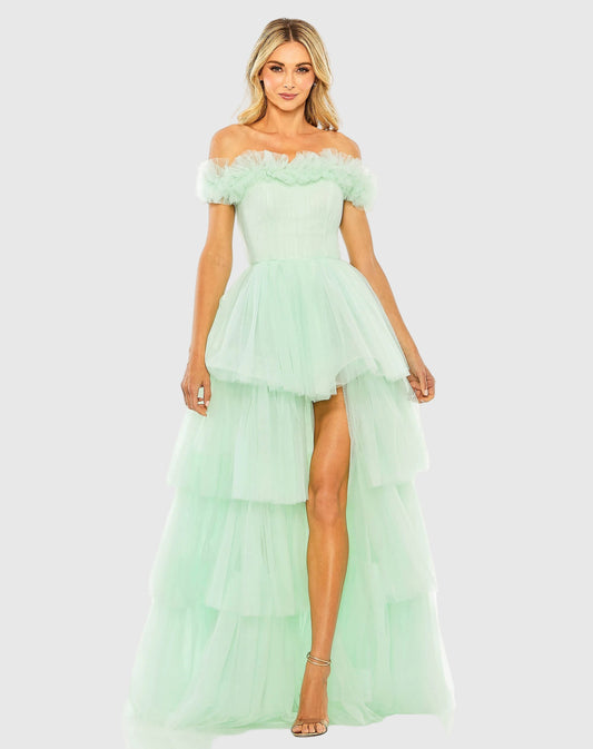 Green Off-the-Shoulder High-Low Tulle Gown - FINAL SALE