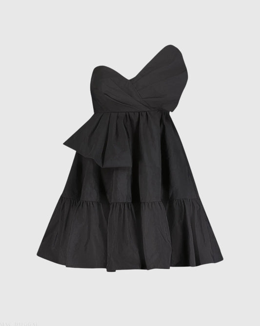 Black Faille Strapless Twist Bow Mini Dress