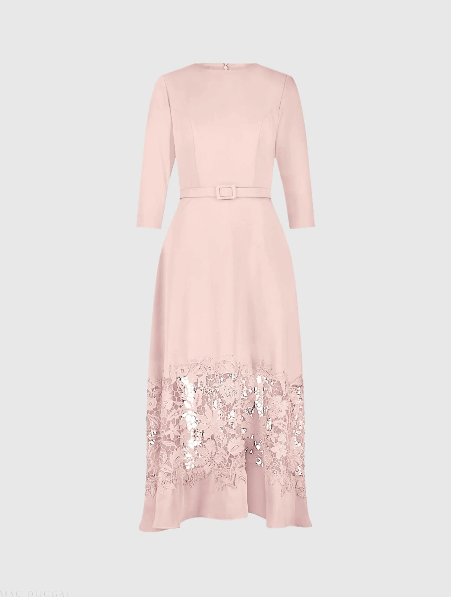 Pink Crepe Boat Neck Midi Dress With Applique Cut Out