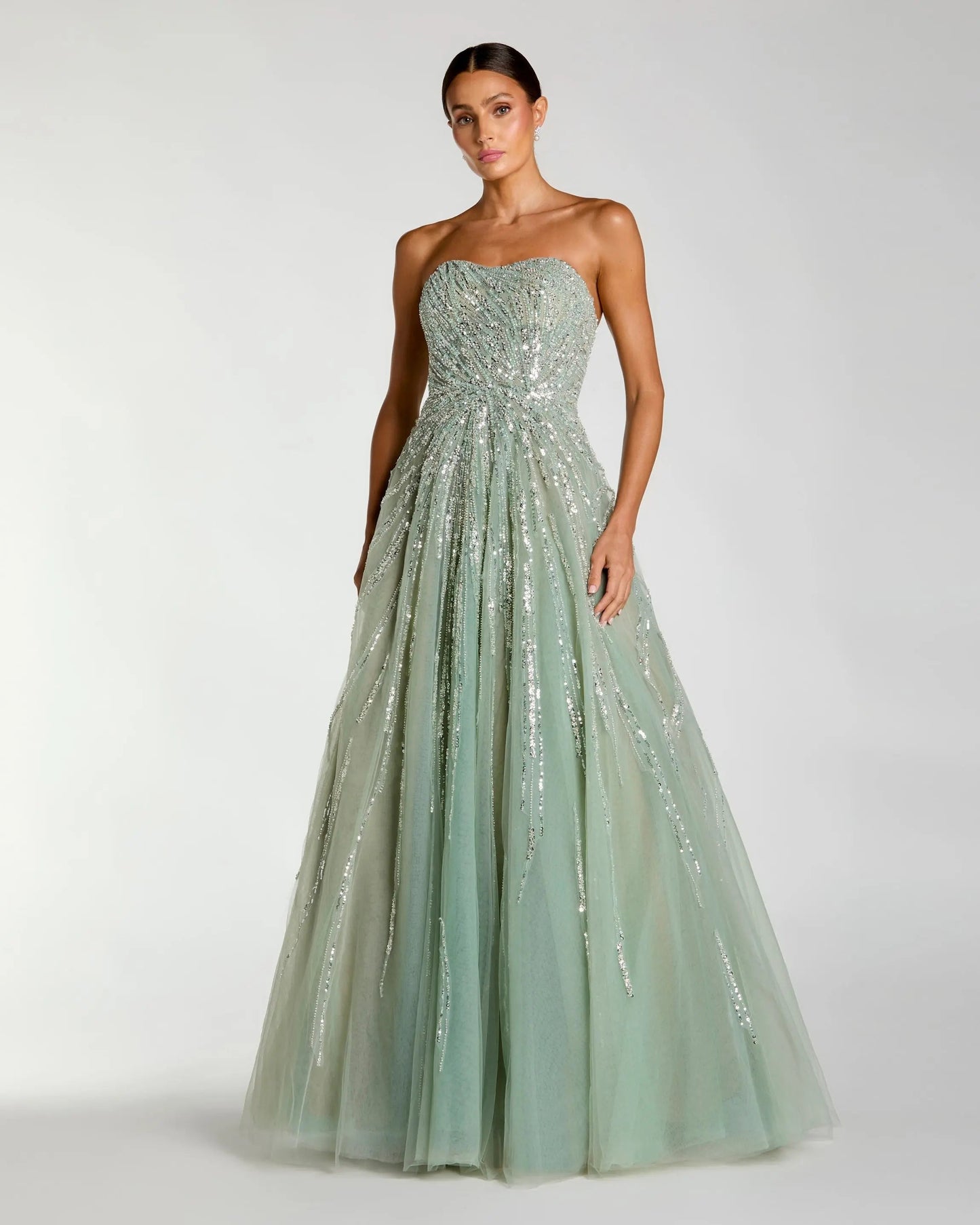 Green Embellished Strapless Sweetheart Ball Gown