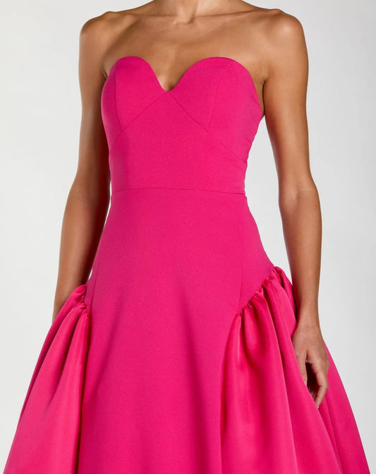 Pink Strapless Crepe Ball Gown with Satin Skirt