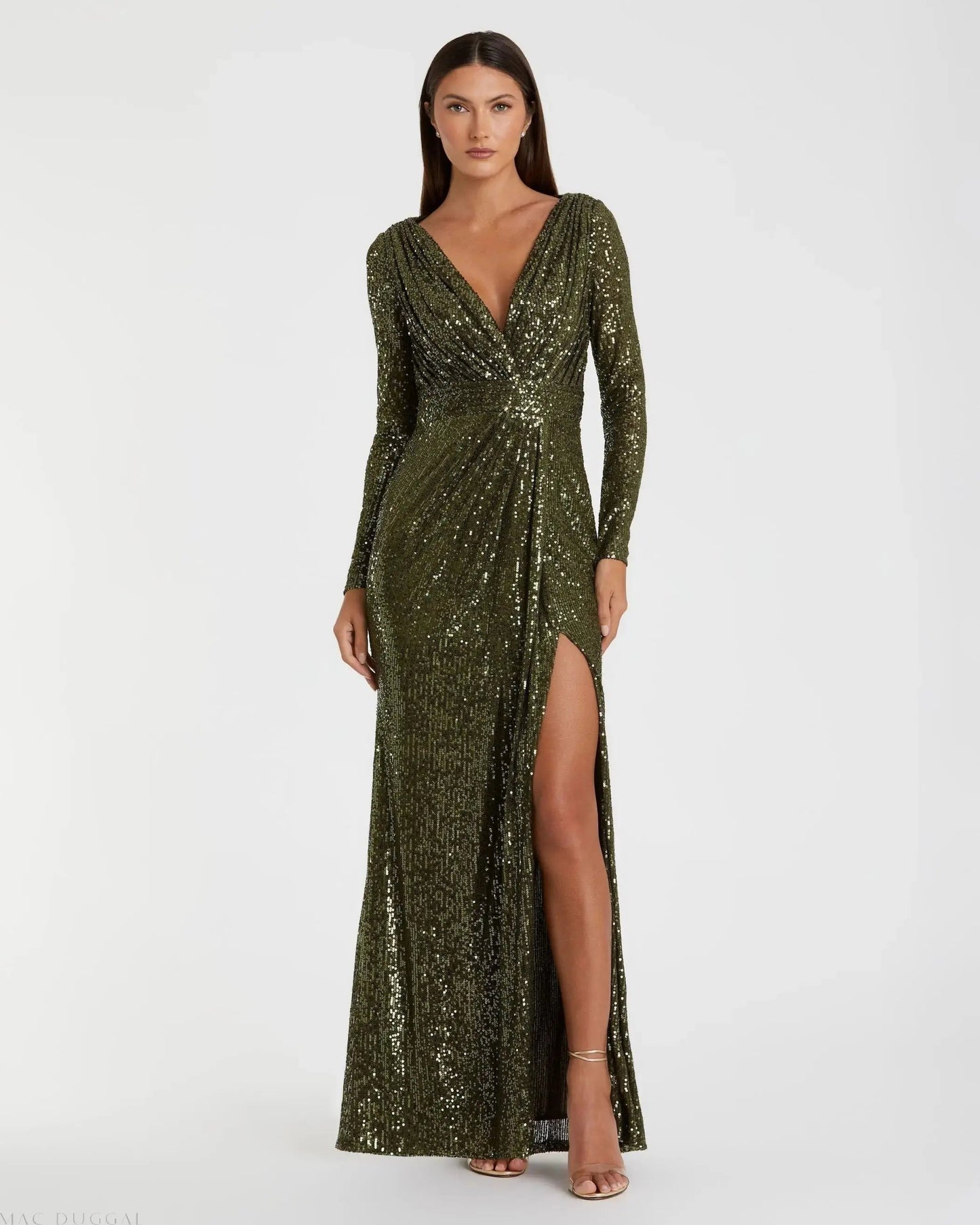 Green Sequined Long Sleeve Gown - FINAL SALE