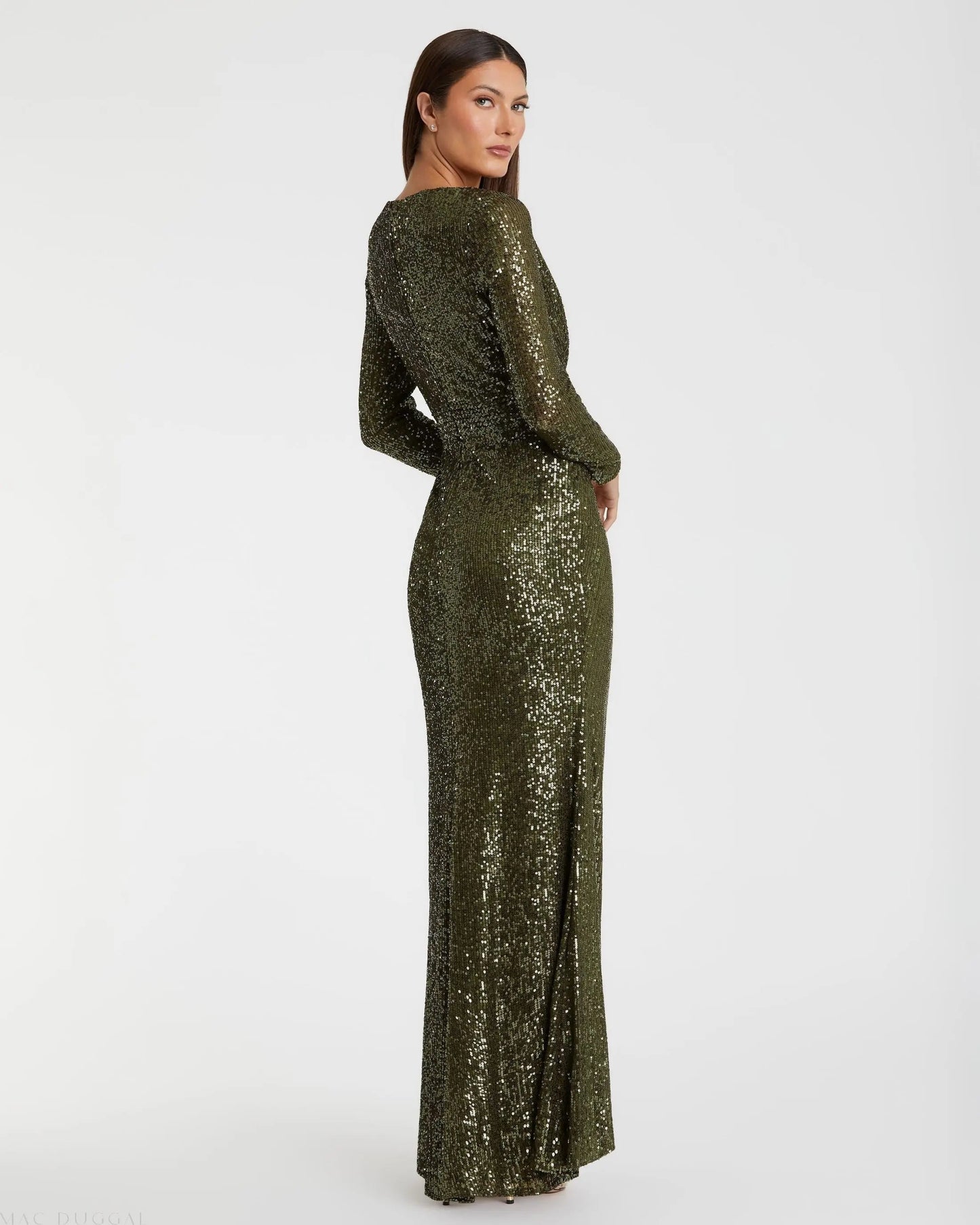 Green Sequined Long Sleeve Gown - FINAL SALE