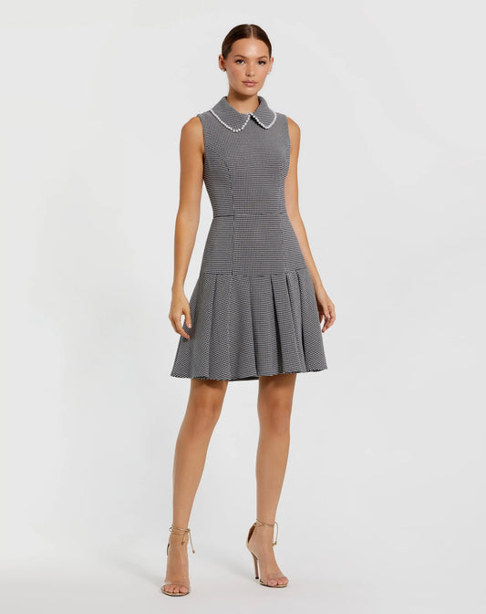 Black Sleeveless Collared Boucle Mini Dress