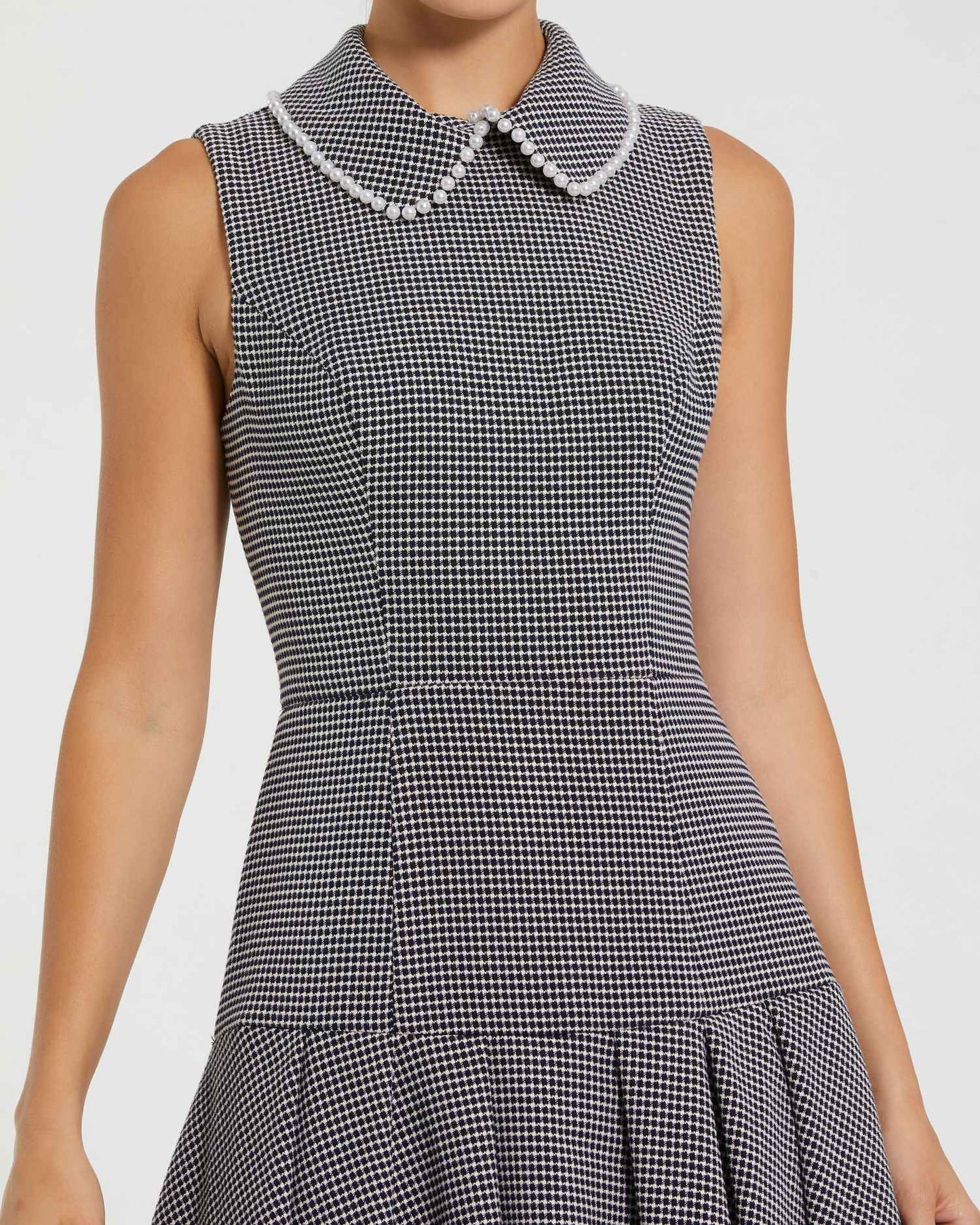 Black Sleeveless Collared Boucle Mini Dress