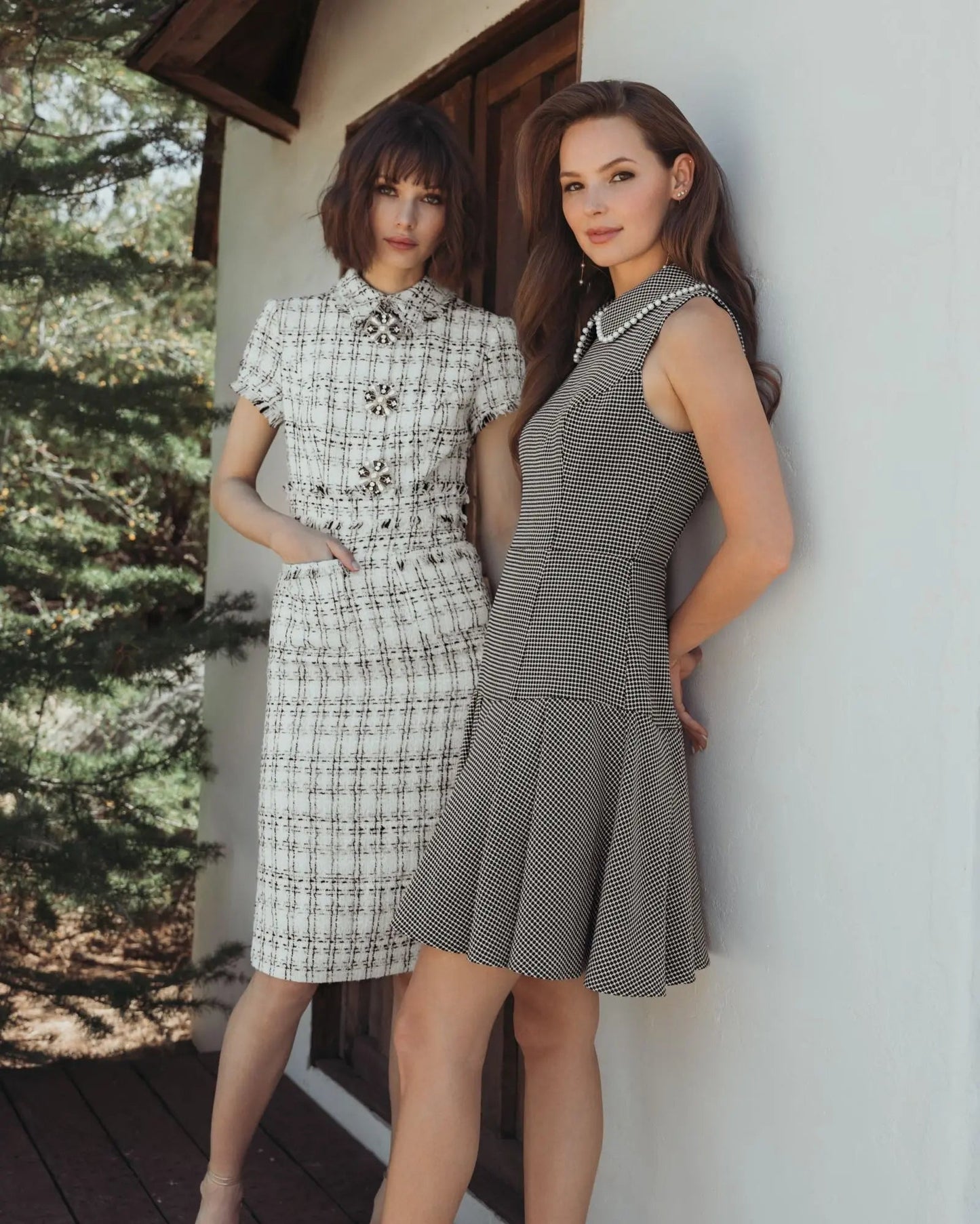 Black Sleeveless Collared Boucle Mini Dress