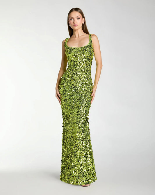 Green Sleeveless Paillette Sequin Column Gown