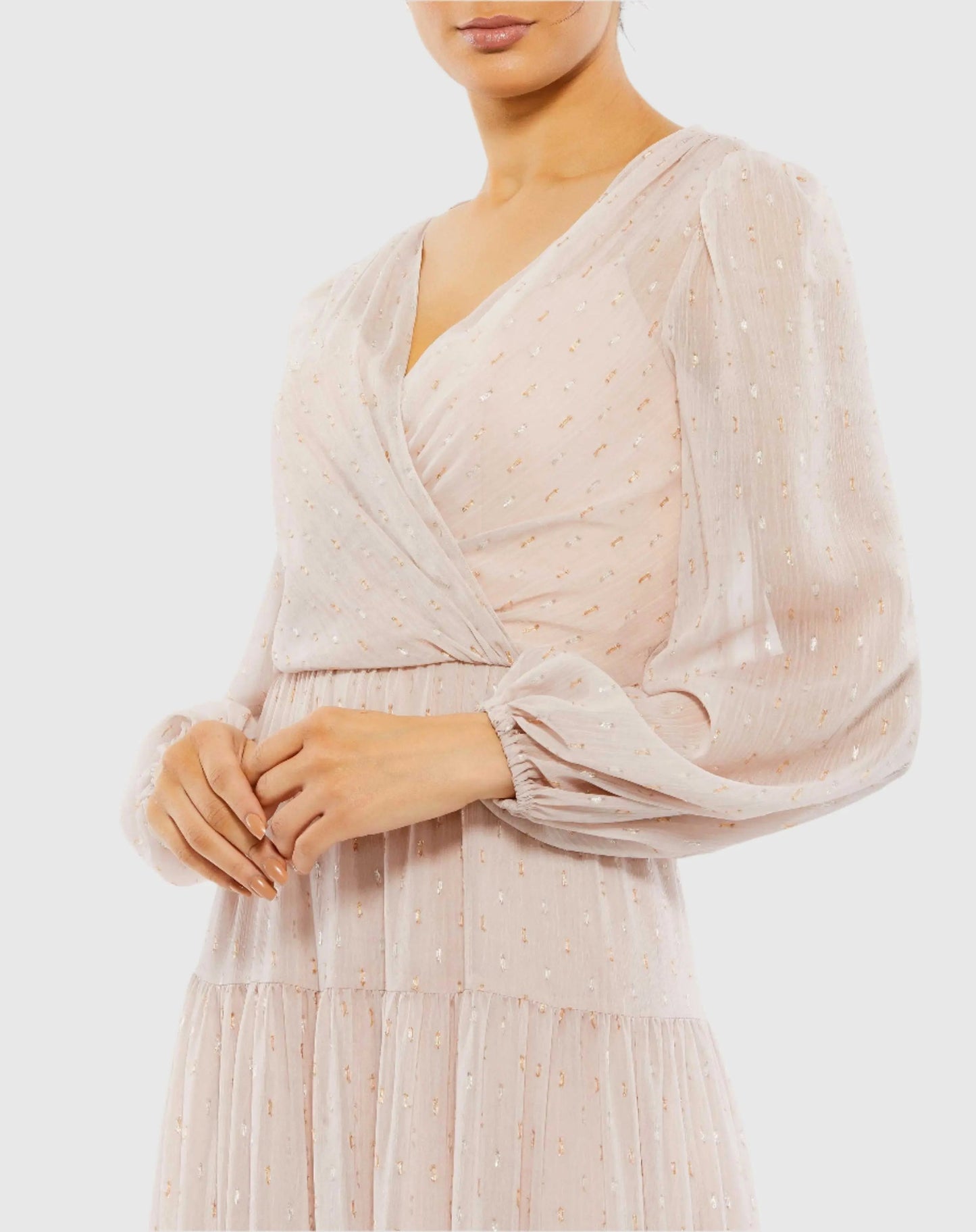 Pink V Neck Tiered Ruffle Gown