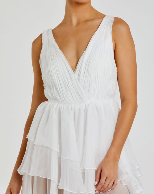 White High Low Gown with Built In Bodysuit