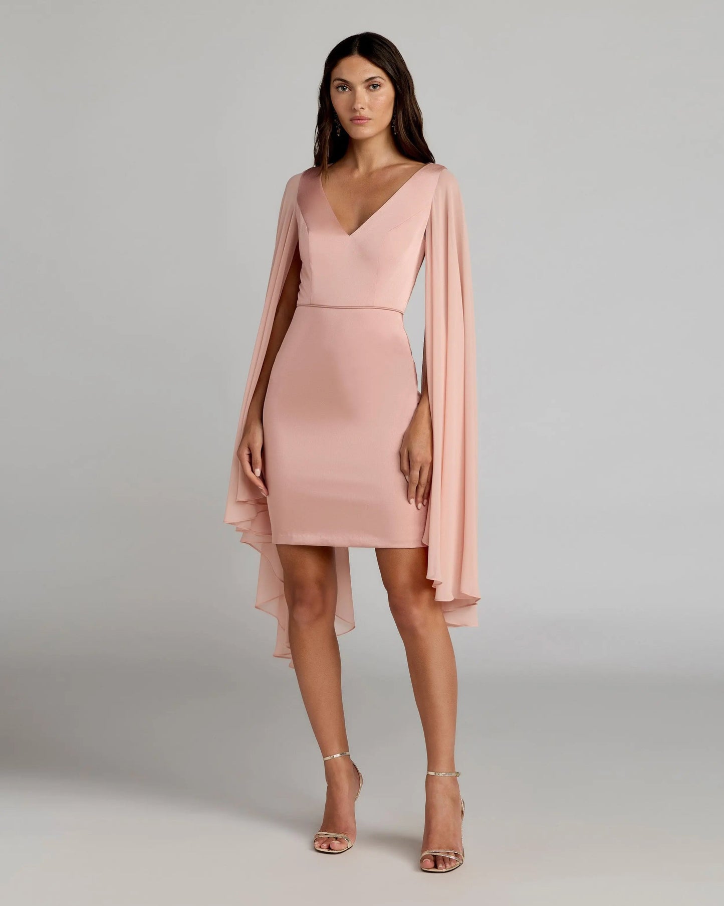 Pink V-Neck Cape Sleeve Mini Dress