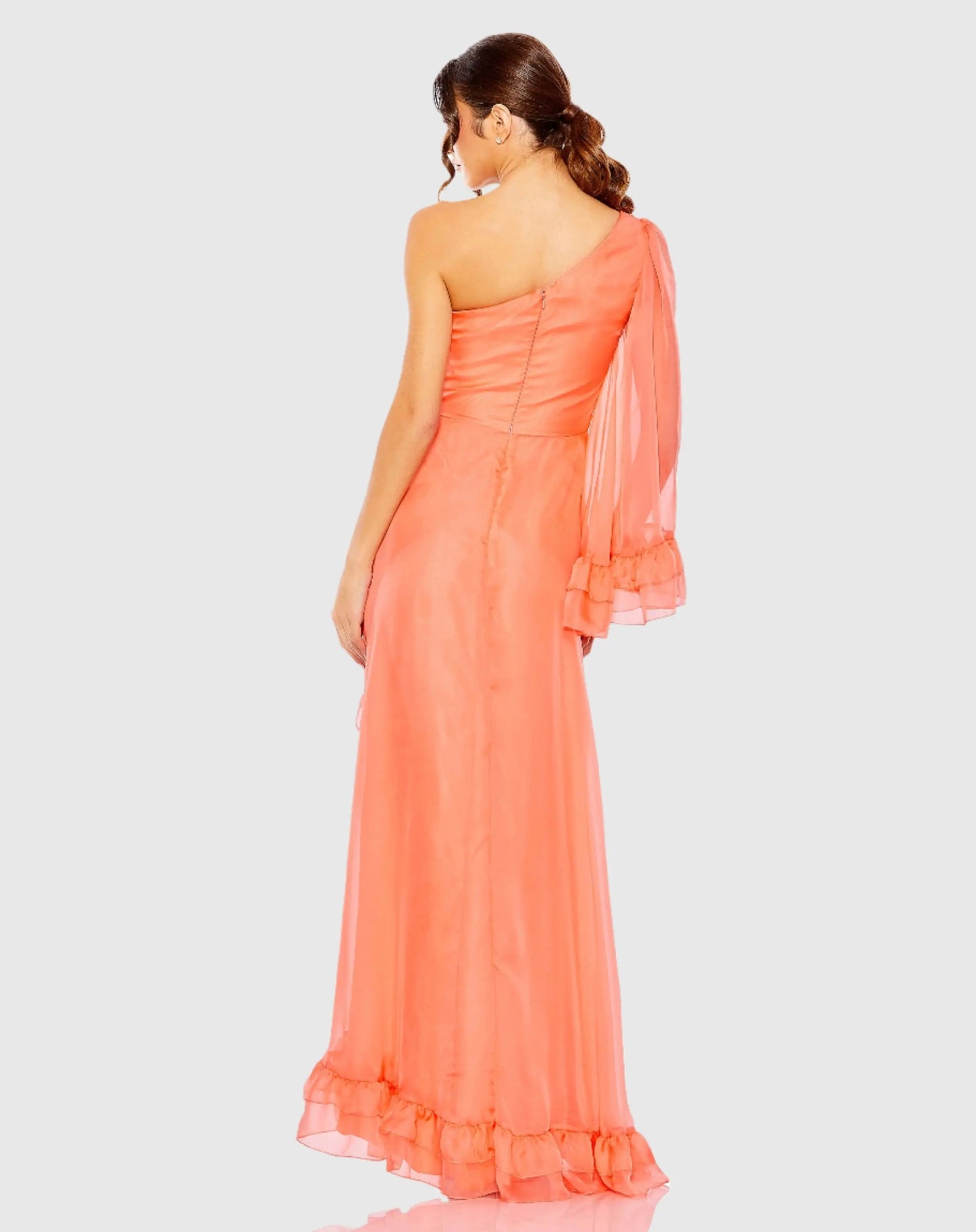 Orange One Sleeve Ruffled Hem Gown - FINAL SALE