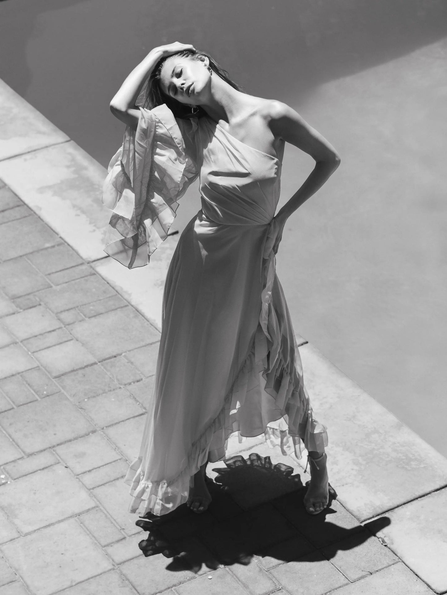 Orange One Sleeve Ruffled Hem Gown - FINAL SALE