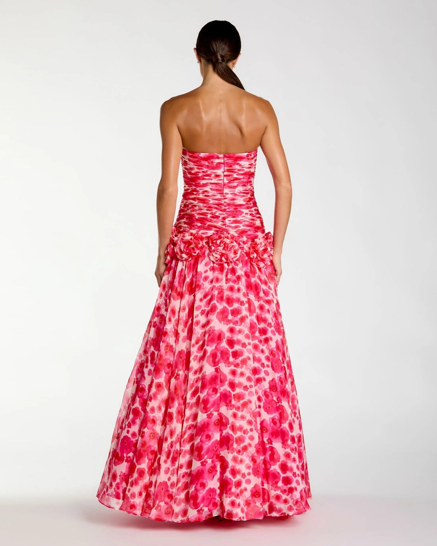 Pink Strapless Chiffon Ballgown with 3D Flowers