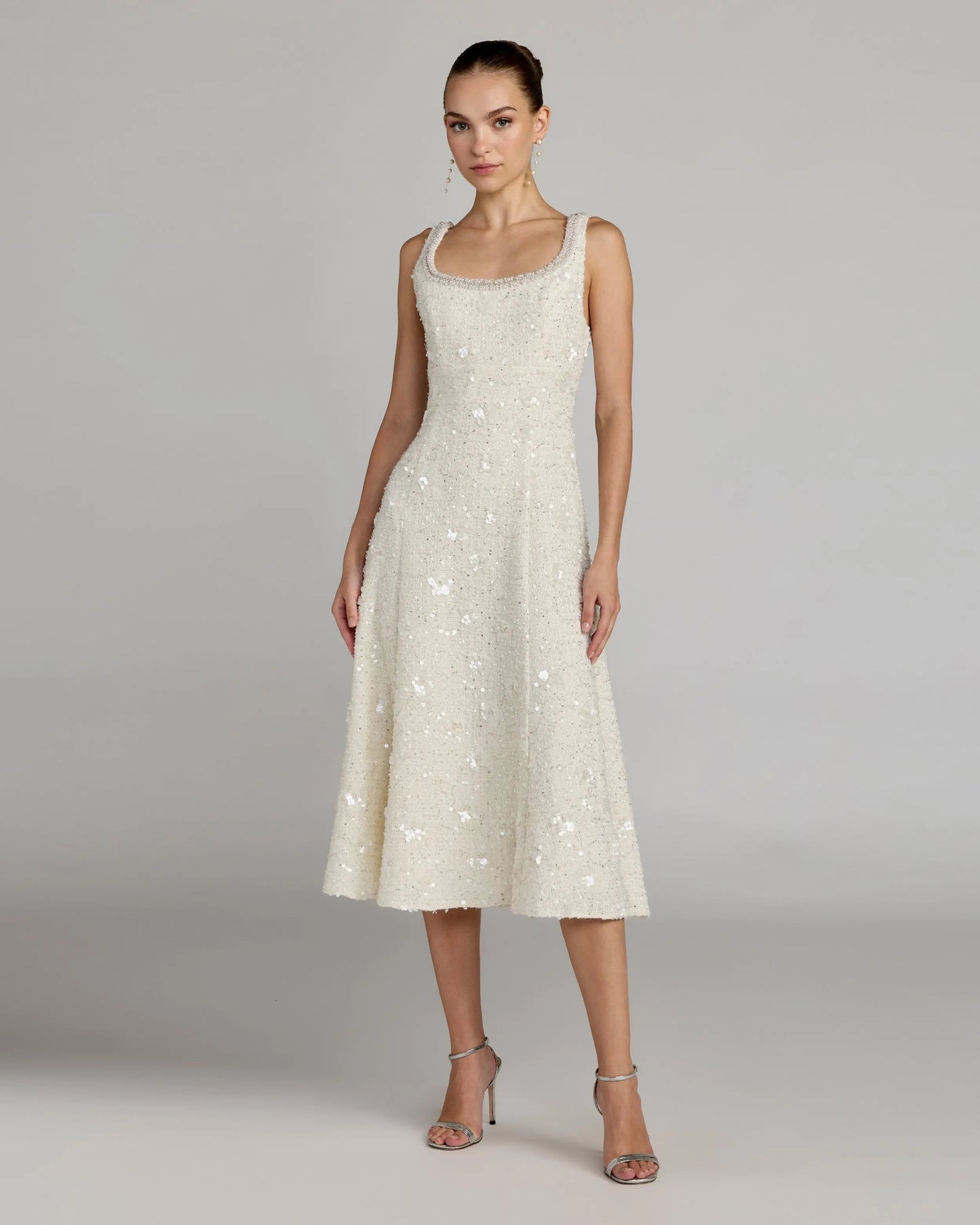 Ivory Embellished Boucle Midi Dress