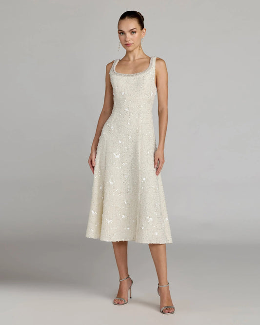 Ivory Embellished Boucle Midi Dress