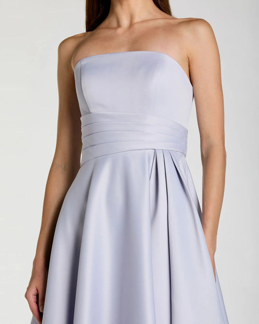 Purple Strapless Satin Ball Gown With Draped Detail