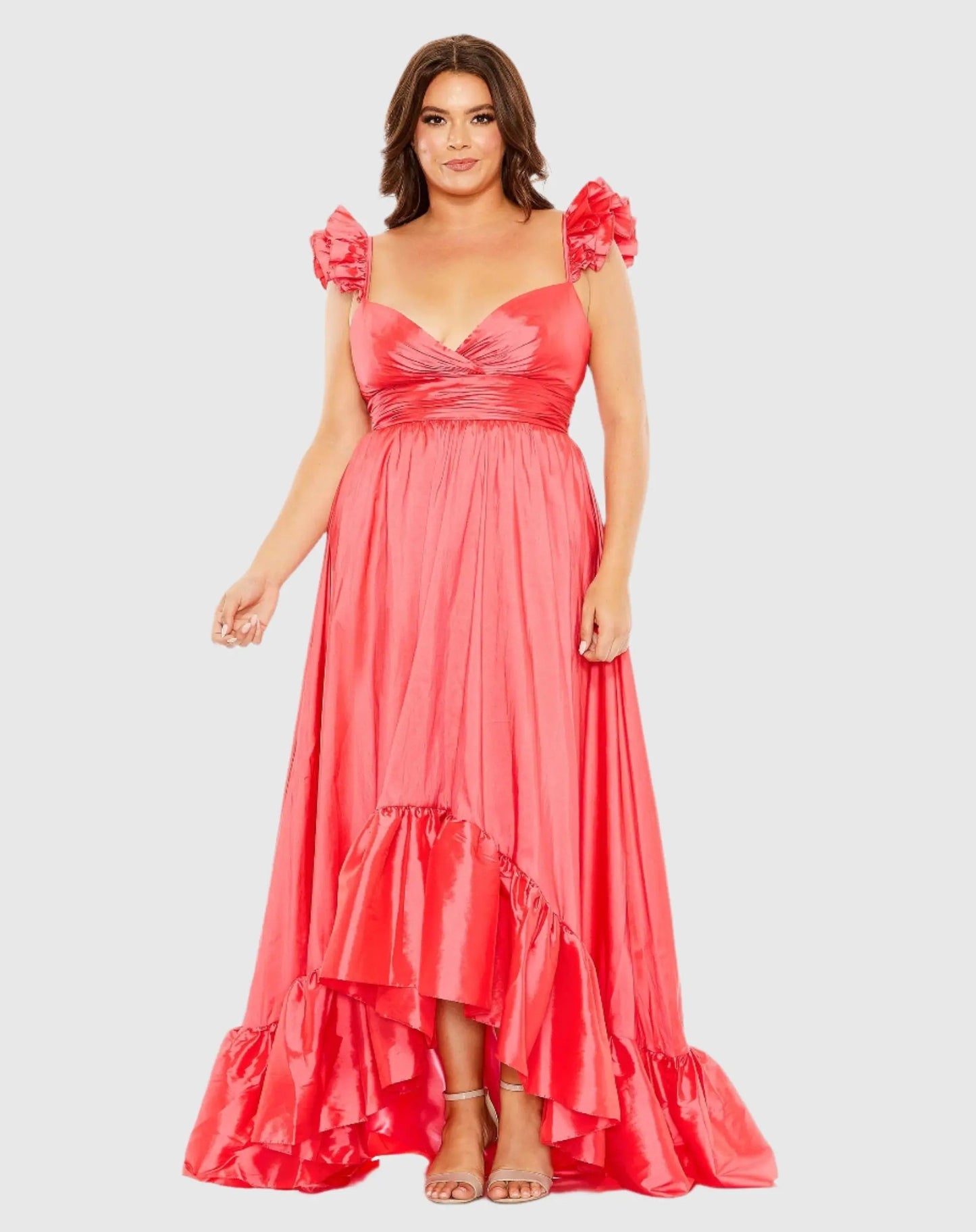 Pink Ruffle Strap High Low Gown (Plus) - FINAL SALE