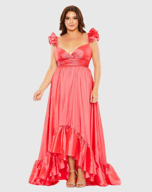 Pink Ruffle Strap High Low Gown (Plus) - FINAL SALE