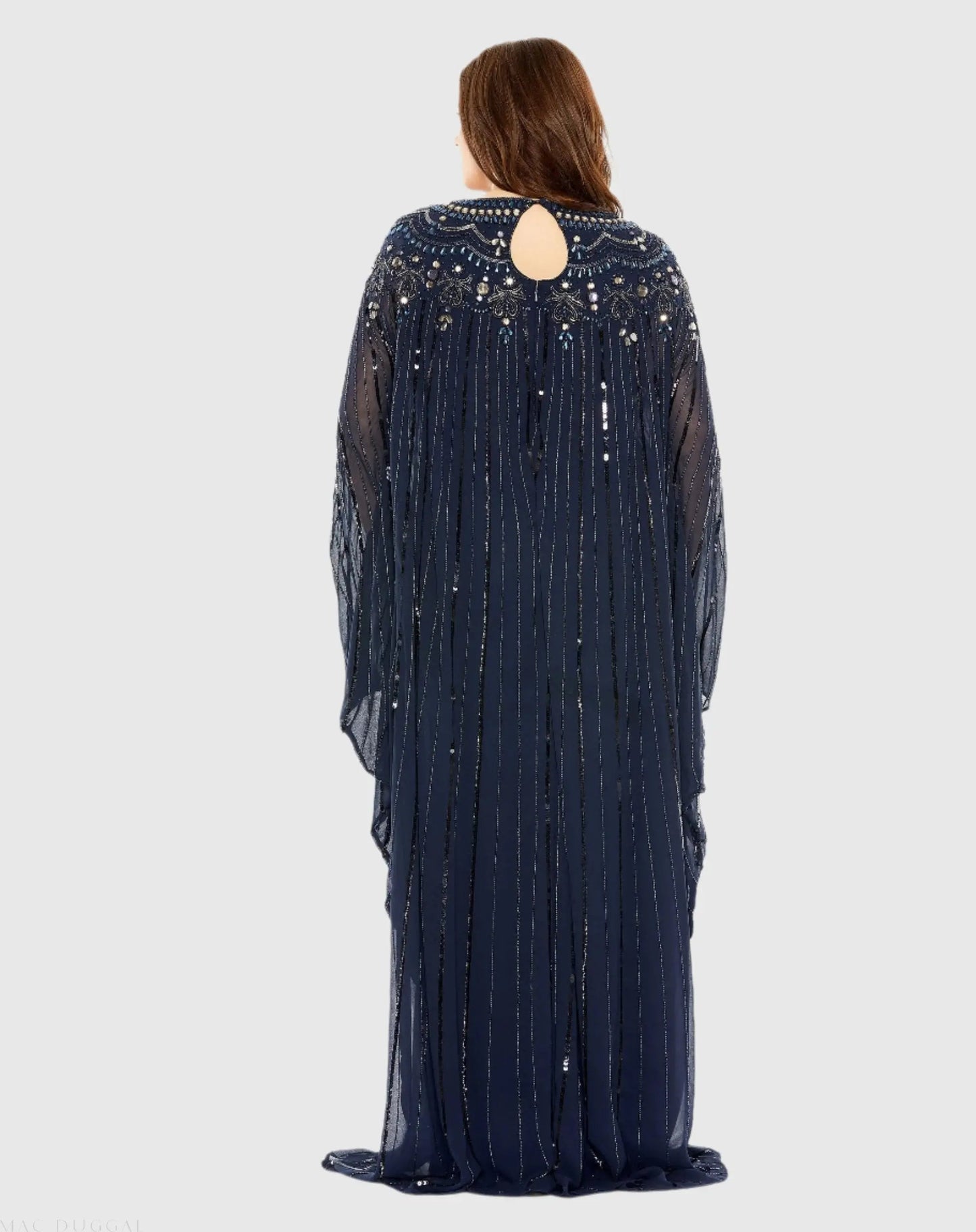 Navy Embellished Long Sleeve Trapeze Gown