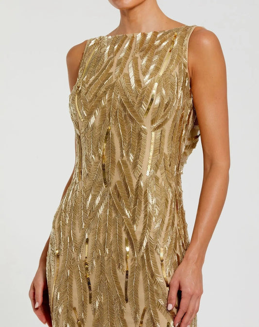 Gold High Neck Sleeveless Embellished Gown